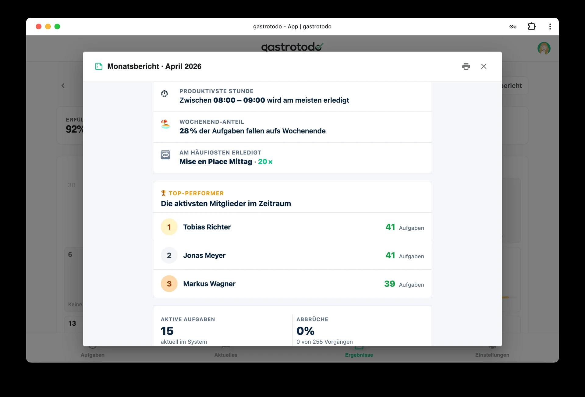 Reporting with completion status per area and period