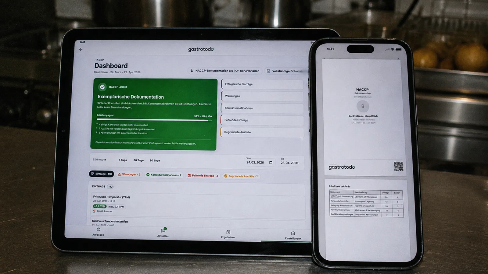 HACCP-Dokumentation auf Tablet und Smartphone